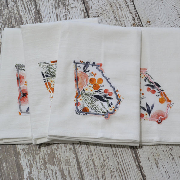 Winter Rose Floral State 30x30 Tea Towel - All 50 States Available