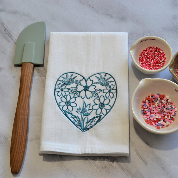 Floral Heart Tea Towel - Valentine's Day