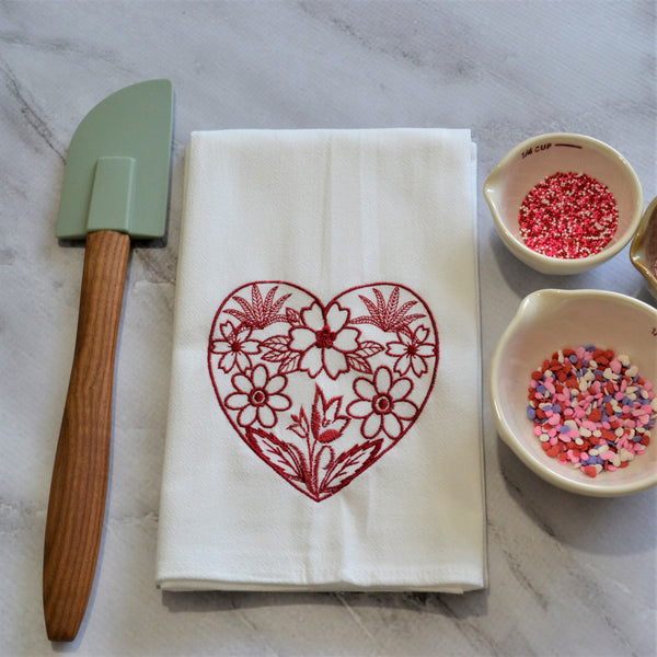 Floral Heart Tea Towel - Valentine's Day