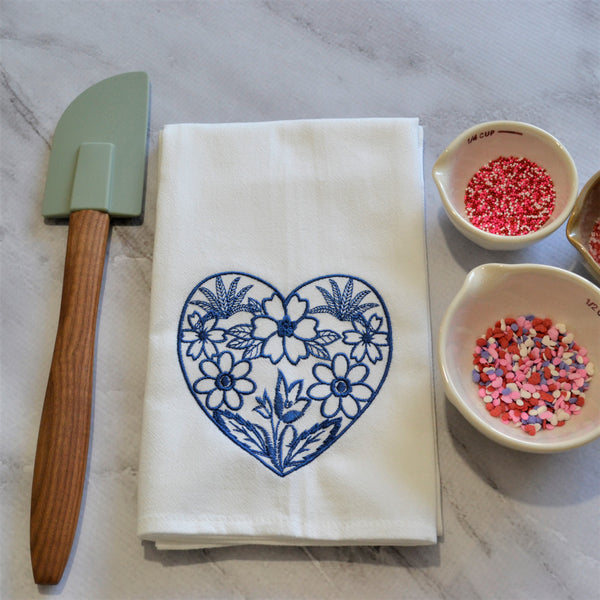 Floral Heart Tea Towel - Valentine's Day