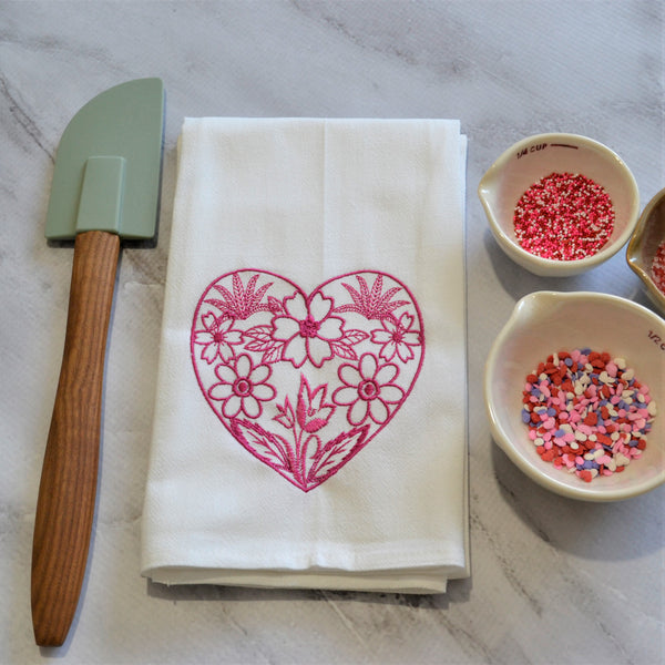 Floral Heart Tea Towel - Valentine's Day