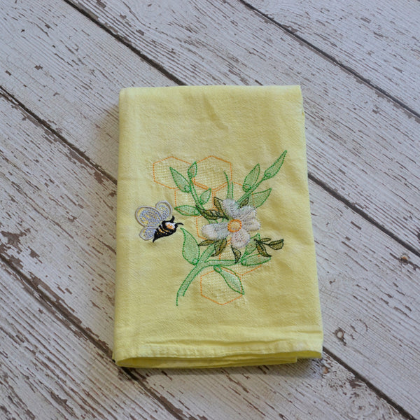 Spring Busy Bee Tea Towel - White or Yellow