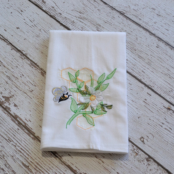 Spring Busy Bee Tea Towel - White or Yellow