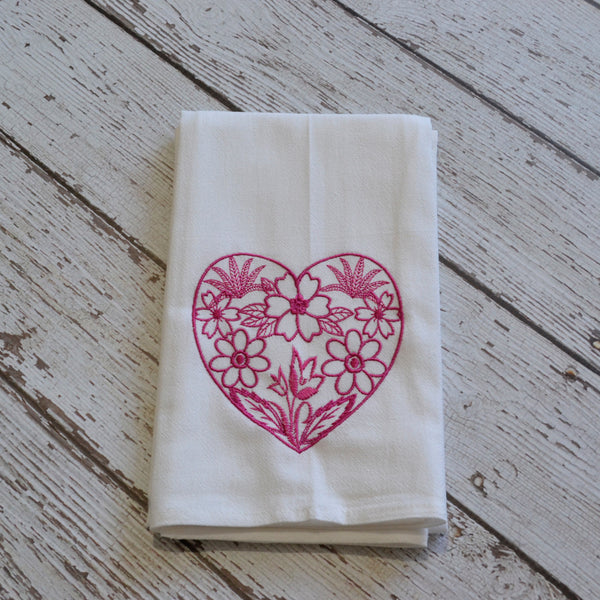 Floral Heart Tea Towel - Valentine's Day