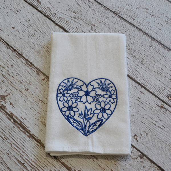 Floral Heart Tea Towel - Valentine's Day