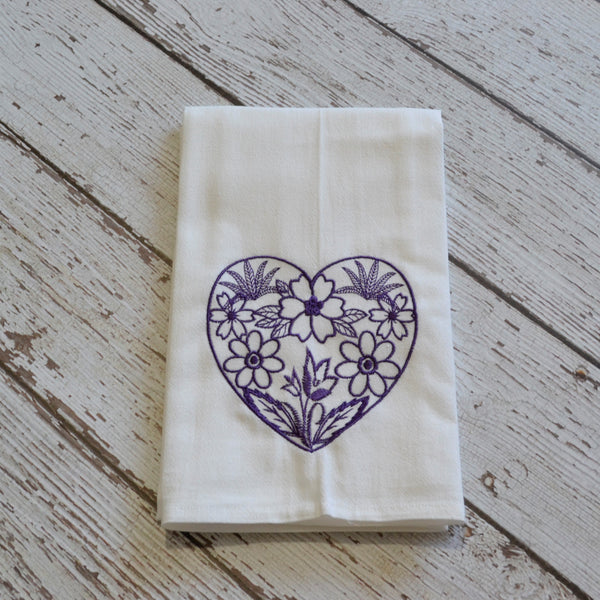 Floral Heart Tea Towel - Valentine's Day