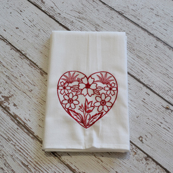 Floral Heart Tea Towel - Valentine's Day