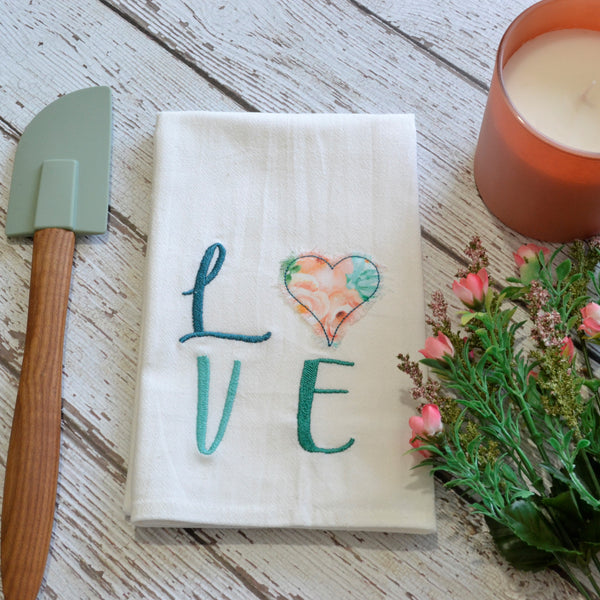 LOVE Floral Heart Tea Towel - Valentine's Day