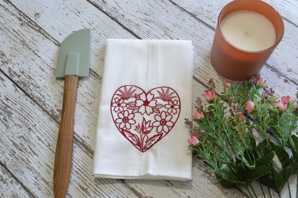 Floral Heart Tea Towel - Valentine's Day