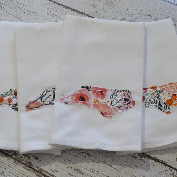 Winter Rose Floral State 30x30 Tea Towel - All 50 States Available
