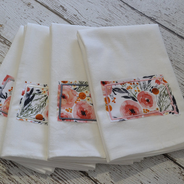 Winter Rose Floral State 30x30 Tea Towel - All 50 States Available