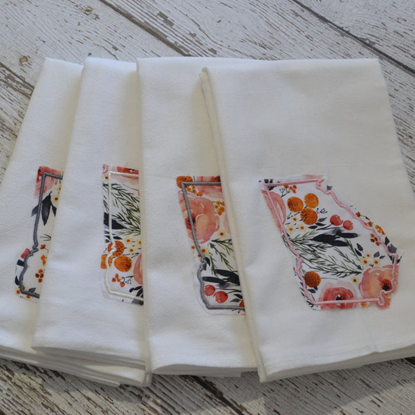 Winter Rose Floral State 30x30 Tea Towel - All 50 States Available