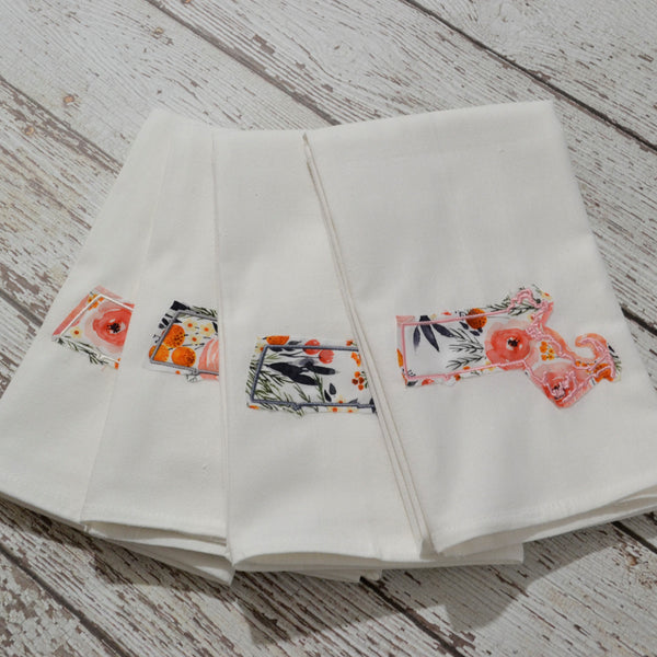 Winter Rose Floral State 30x30 Tea Towel - All 50 States Available