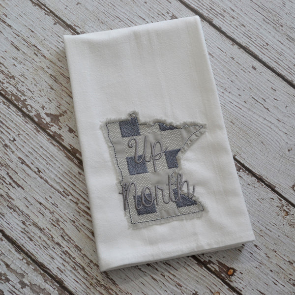 Minnesota Plaid 'Up North' Tea Towel - Embroidered plaid