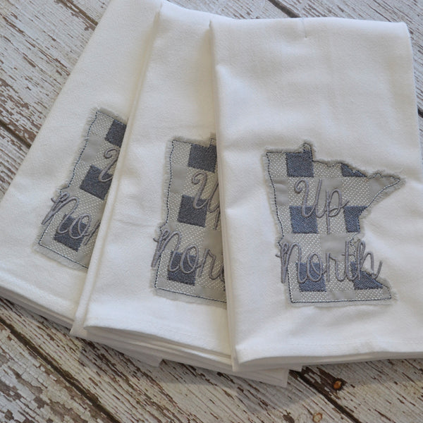 Minnesota Plaid 'Up North' Tea Towel - Embroidered plaid