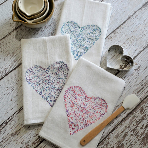 NEW! Lace Heart Tea Towel - Valentine's Day