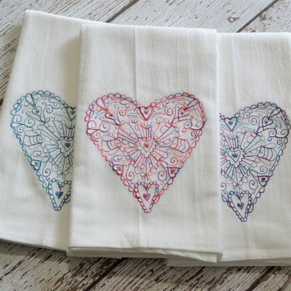 NEW! Lace Heart Tea Towel - Valentine's Day