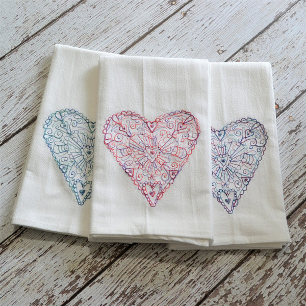 NEW! Lace Heart Tea Towel - Valentine's Day