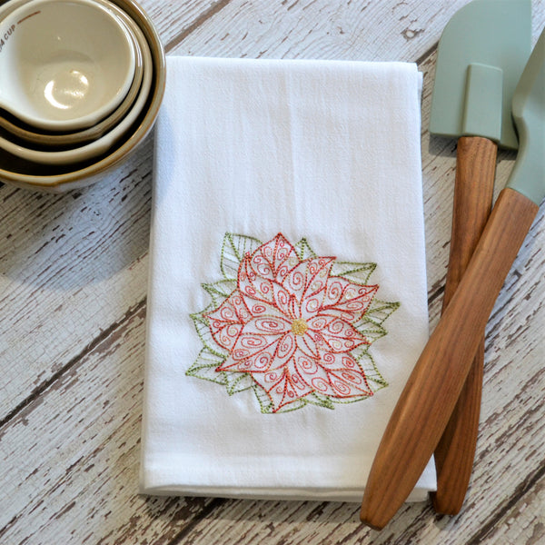 Lace Poinsettia Tea Towel - Christmas