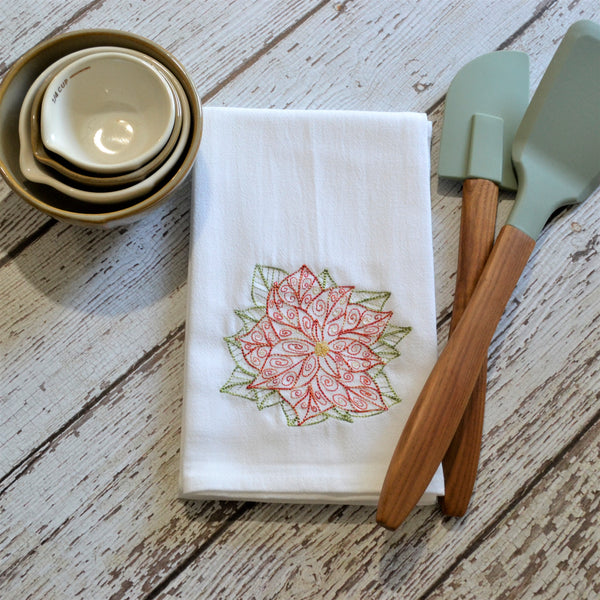 Lace Poinsettia Tea Towel - Christmas