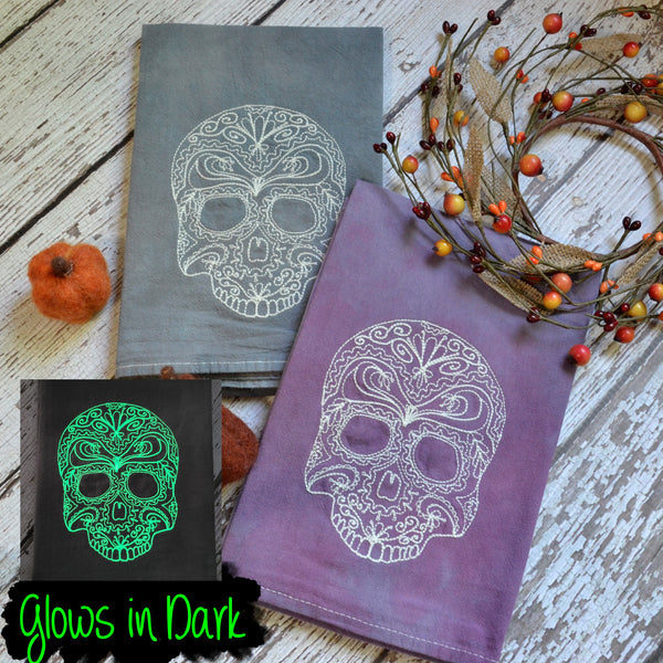 Glow in Dark Lace Skull Tea Towel