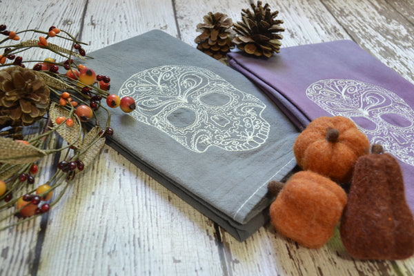 Glow in Dark Lace Skull Tea Towel