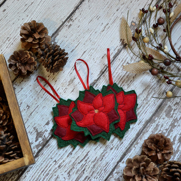Poinsettia Felt Ornaments - Single, multi Pack
