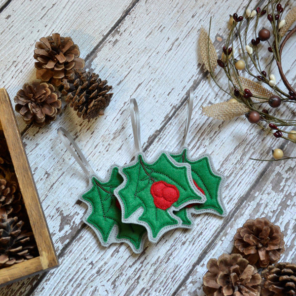 Holly Branch Felt Ornaments - Single, multi Pack