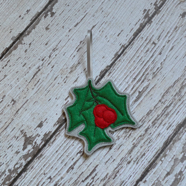 Holly Branch Felt Ornaments - Single, multi Pack