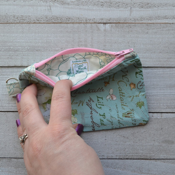 Minnesota Coin Purse - Blue with Lady Slippers MN (Pink Zipper)
