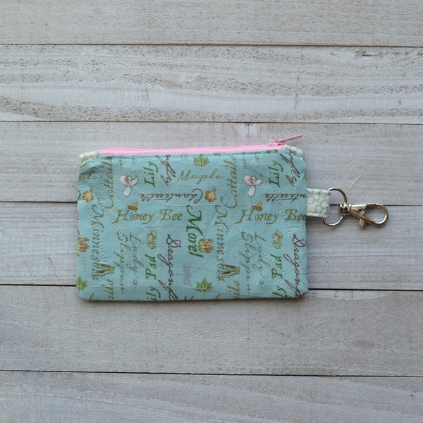 Minnesota Coin Purse - Blue with Lady Slippers MN (Pink Zipper)