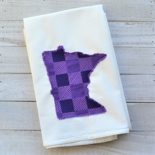State Plaid Tea Towel - Embroidered Plaid - PURPLE