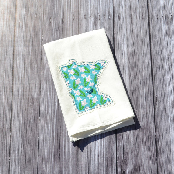 I Love Minnesota Tea Towel - Lady Slipper - Teal, Pink or Yellow with Lace Applique