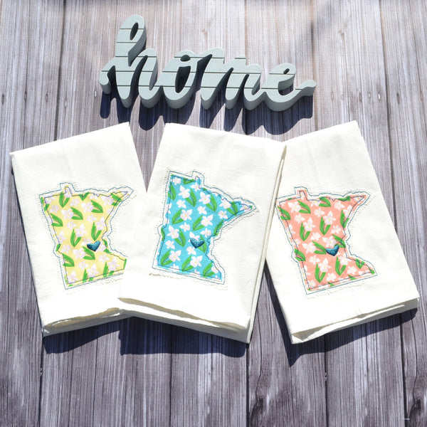 I Love Minnesota Tea Towel - Lady Slipper - Teal, Pink or Yellow with Lace Applique