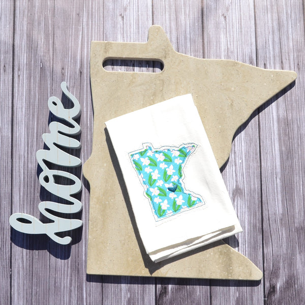 I Love Minnesota Tea Towel - Lady Slipper - Teal, Pink or Yellow with Lace Applique