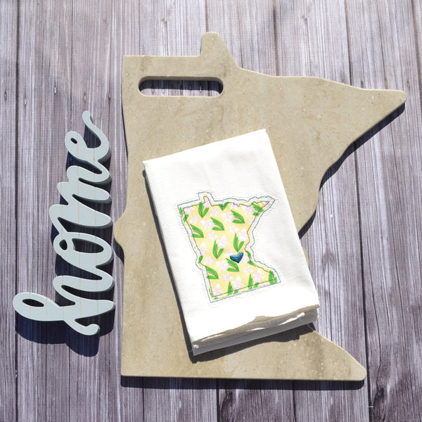 I Love Minnesota Tea Towel - Lady Slipper - Teal, Pink or Yellow with Lace Applique
