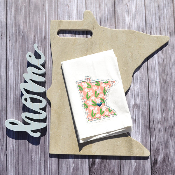 I Love Minnesota Tea Towel - Lady Slipper - Teal, Pink or Yellow with Lace Applique