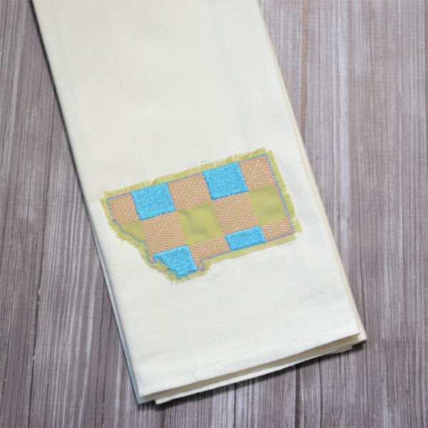 State Plaid Tea Towel - Embroidered Plaid - SPRING (PINK & BLUE ON GREEN)