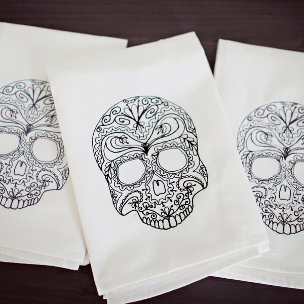 Lace Skulls Tea Towel