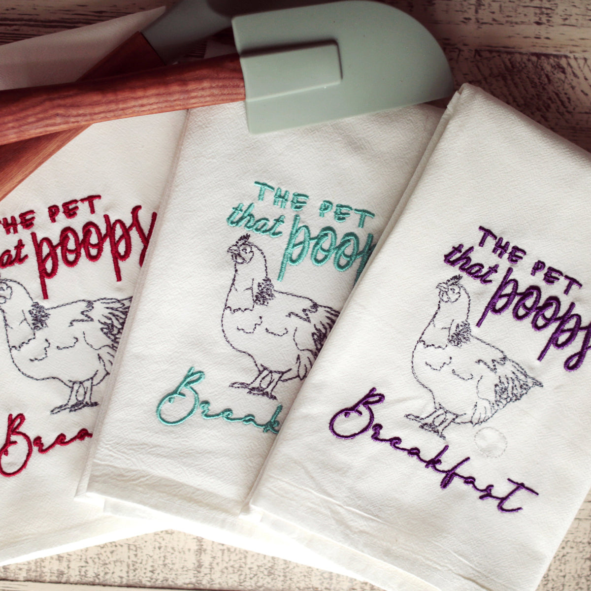 Chicken Lover's! The Pet that Poops Breakfast Lint-free Heavyweight  Embroidered Floursack Tea Towel