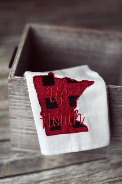 Minnesota Plaid 'Up North' Tea Towel - Embroidered plaid
