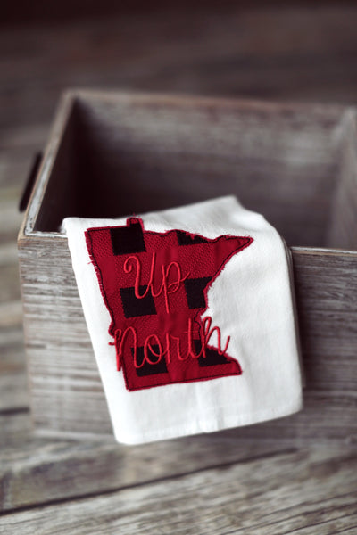 Minnesota Plaid 'Up North' Tea Towel - Embroidered plaid