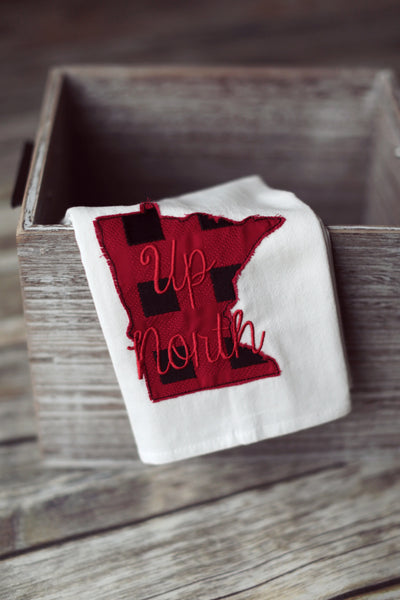 Minnesota Plaid 'Up North' Tea Towel - Embroidered plaid