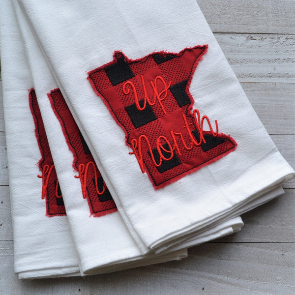 Minnesota Plaid 'Up North' Tea Towel - Embroidered plaid