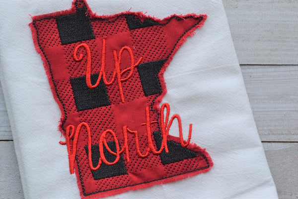 Minnesota Plaid 'Up North' Tea Towel - Embroidered plaid