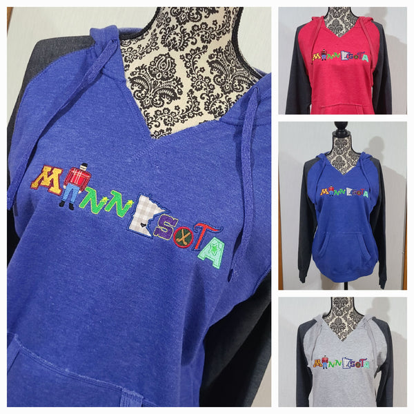 PRE SALE - WOMENS MN HOODED RAGLAN V-NECK SWEATSHIRT (CLOSES AUG 18th)