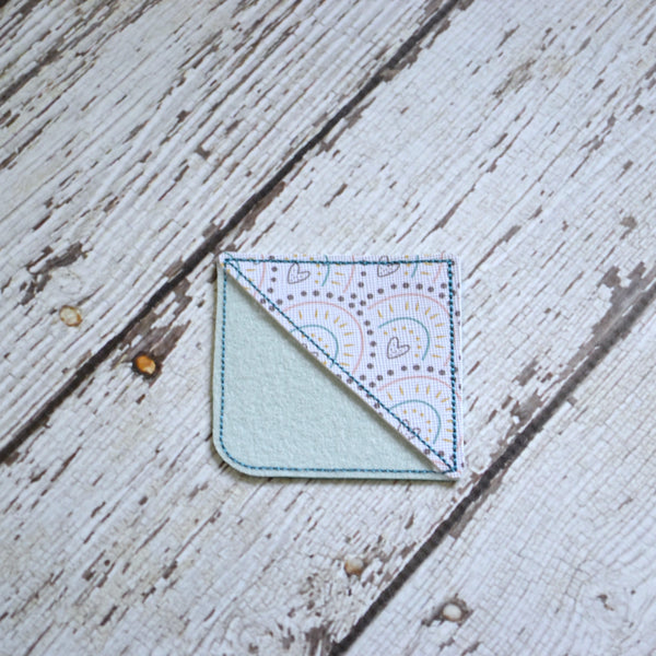 Corner Bookmark - Teal Hearts, Dots and Chevrons