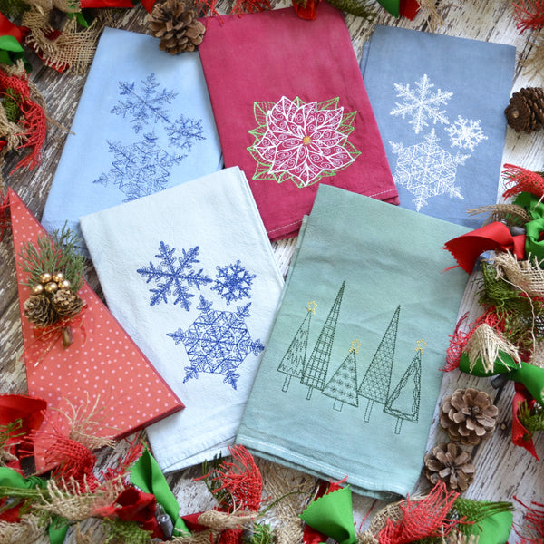 NEW! Hand Dyed Holiday Tea Towel - Winter