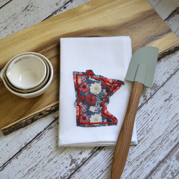 Red White and Blue Floral State Tea Towel - All 50 States Available