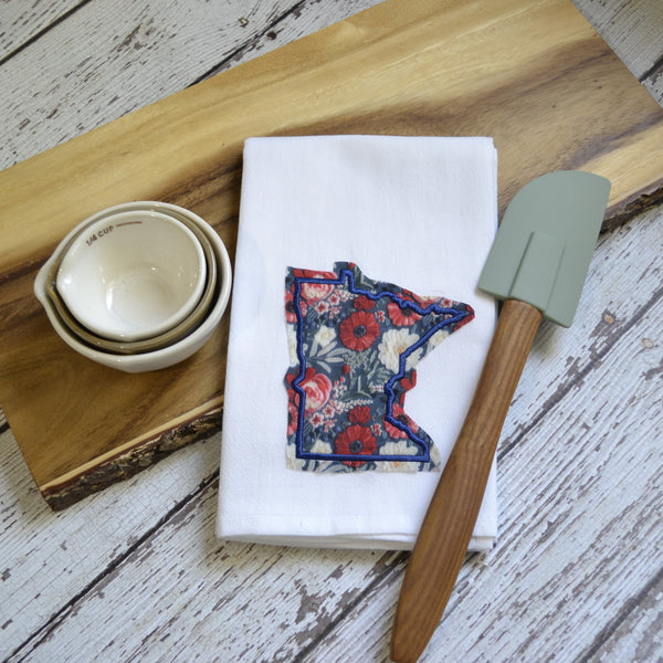 Red White and Blue Floral State Tea Towel - All 50 States Available